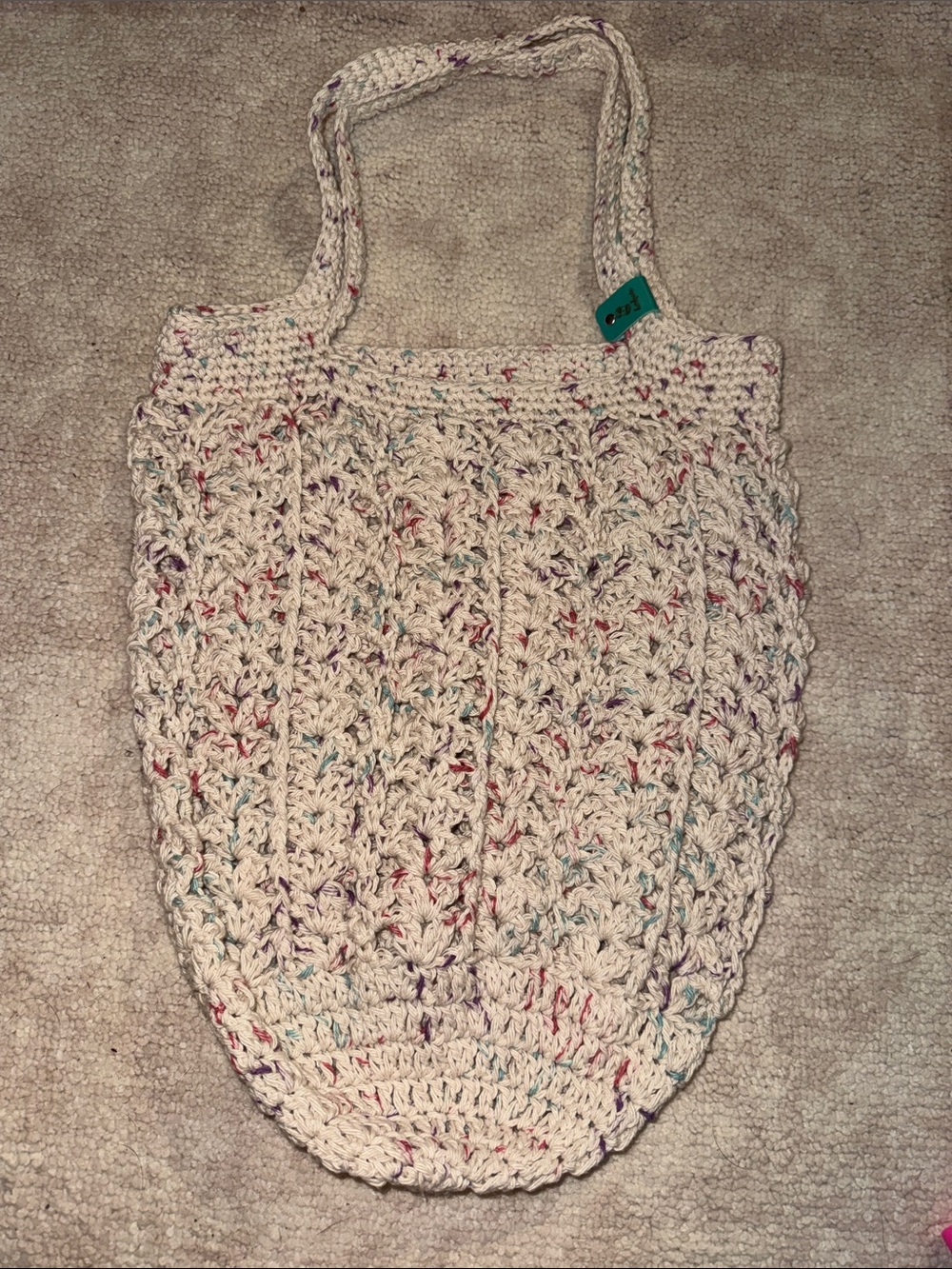 Cream Crochet Tote with Multicolor Speckle